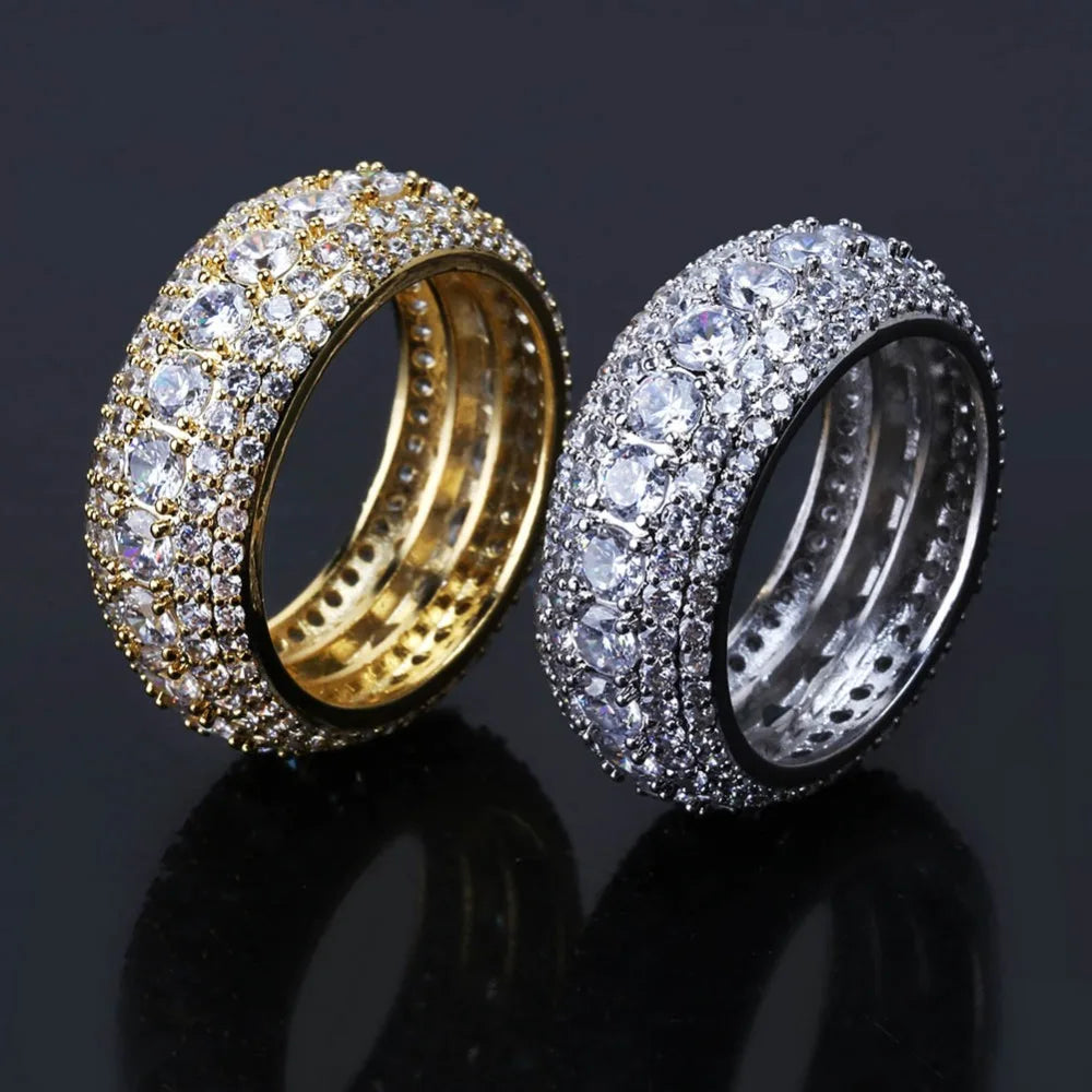 TOPGRILLZ 10MM Hip Hop Iced Out Cubic Zircon Bling Round Ring Gold Silver Color Jewelry Gifts For Men