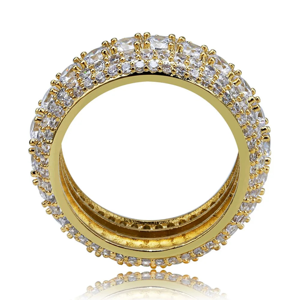 TOPGRILLZ 10MM Hip Hop Iced Out Cubic Zircon Bling Round Ring Gold Silver Color Jewelry Gifts For Men