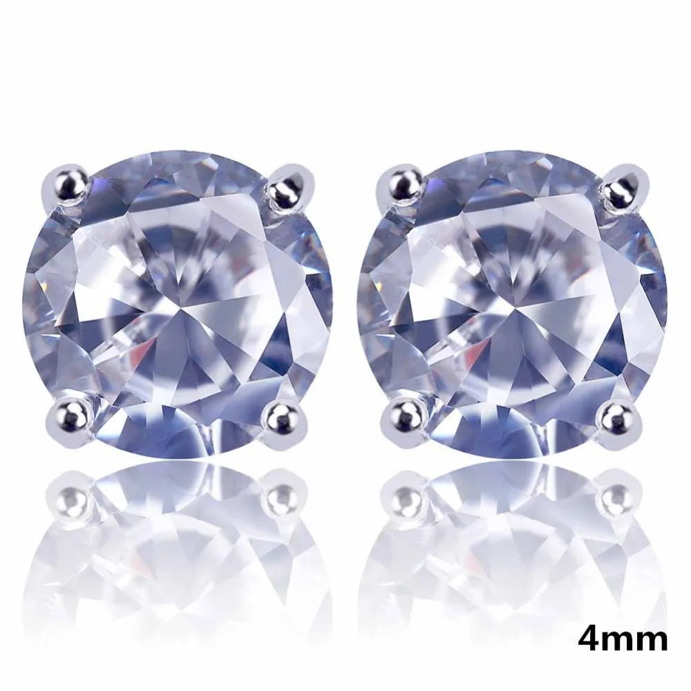 TOPGRILLZ Hip Hop New Fashion Bling Earring Gold/Silver Color Micro Pave 4mm CZ Stone Lab D Stud Earings With Screw Back