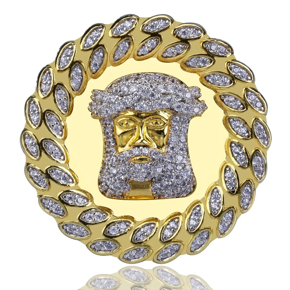 TOPGRILLZ New Arrival Hip Hop Men Jesus Ring Copper Gold Color Micro Paved AAA CZ Stone Pharaoh Round Rings With 8 9 10 11 12