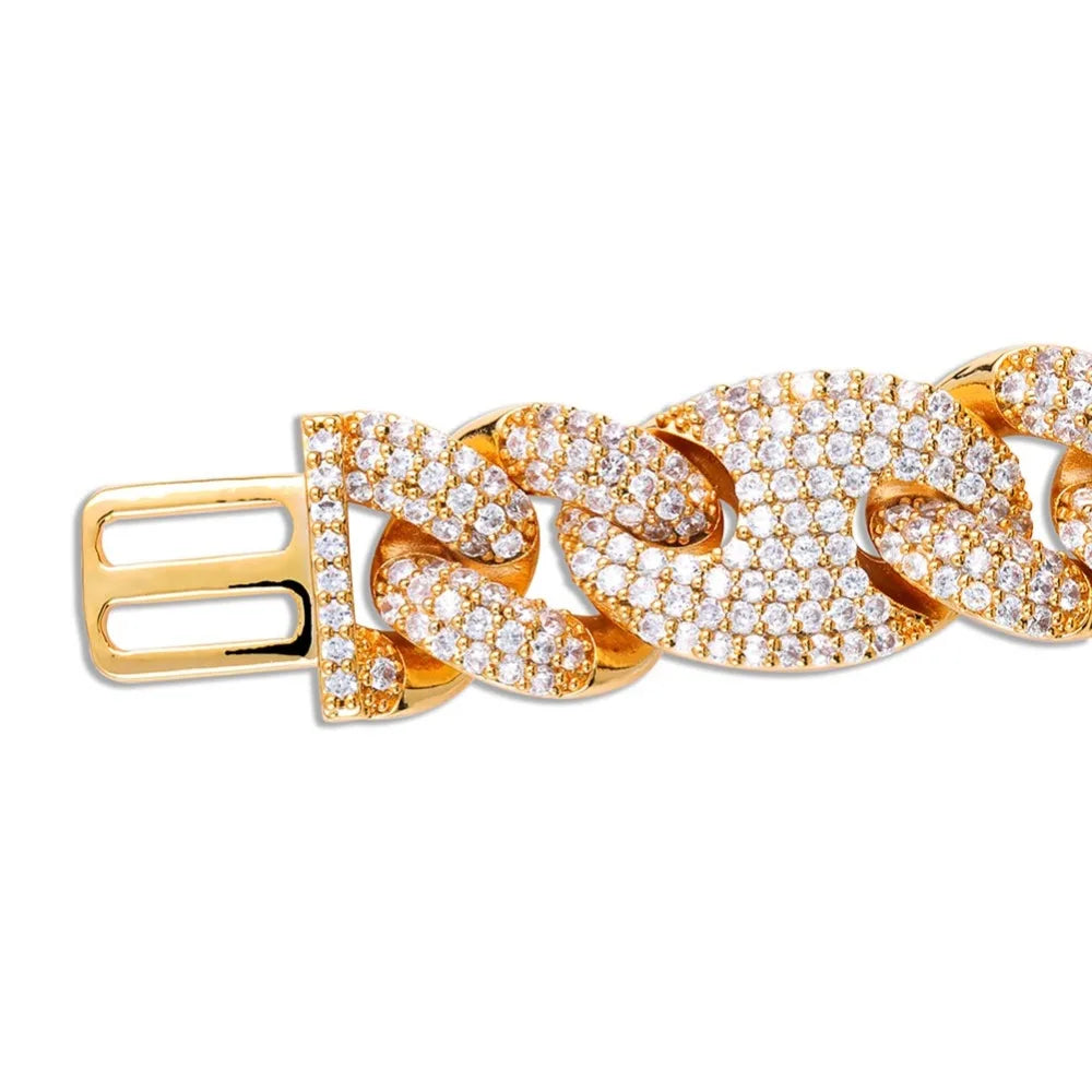 TOPGRILLZ Miami Lock Clasp Cuban Link 7 8 9 Inch Gold Silver Plated Bracelet Iced Out Cubic Zircon Bling Hip hop for Men Jewelry