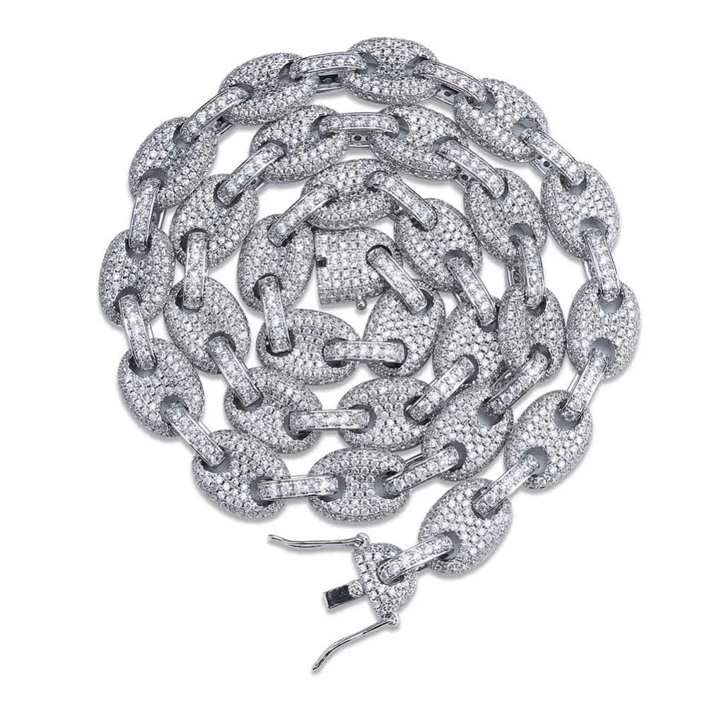 TOPGRILLZ 12MM Solid Gold Silver Color Cubic Zircon Link Necklace Bling Men's Hip hop Jewelry Copper Iced link Chain For Gift