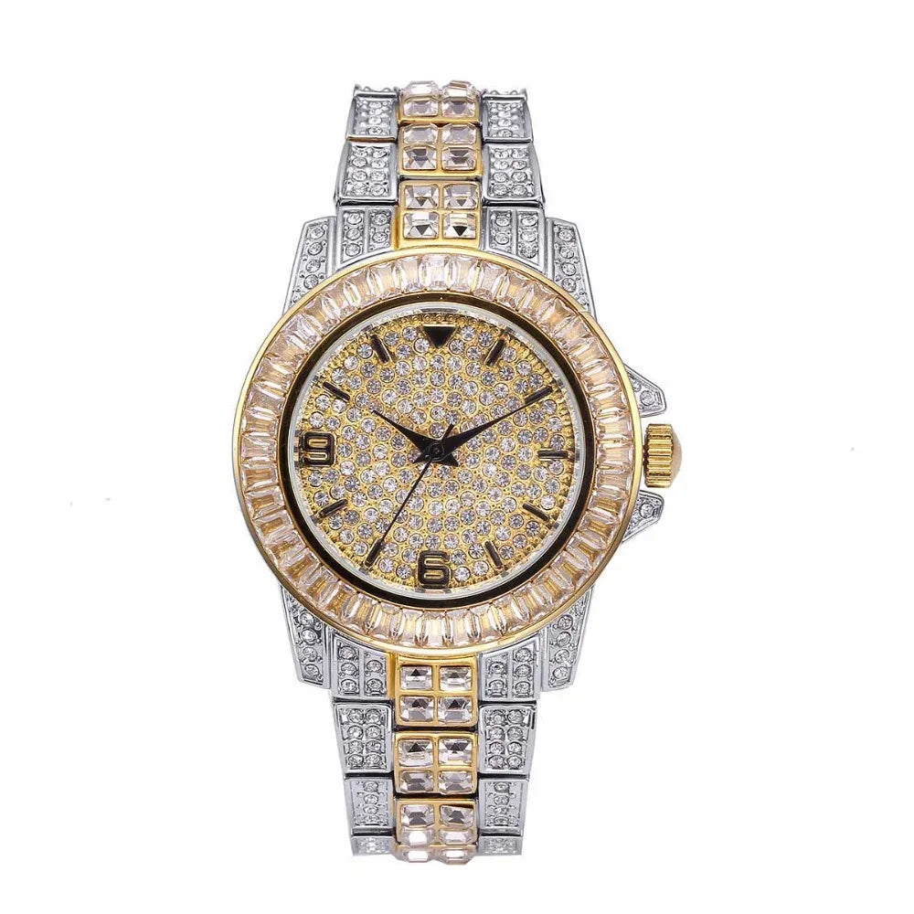 TOPGRILLZ ICED OUT Baguette Watch Quartz Gold HIP HOP Wrist Watches With Micro pave CZ Stainless Steel Wristband Clock Hours