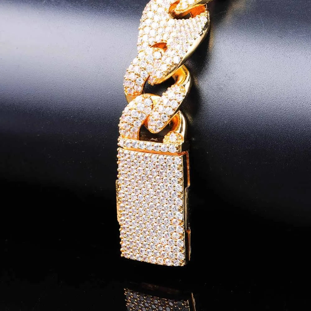 TOPGRILLZ Miami Lock Clasp Cuban Link 7 8 9 Inch Gold Silver Plated Bracelet Iced Out Cubic Zircon Bling Hip hop for Men Jewelry
