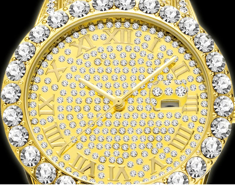 TOPGRILLZ Men Watch Gold Plated Mens Watches Top Brand Luxury Bracelet Stainless Steel Quartz Wristwatch Business Clock