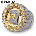 TOPGRILLZ New Arrival Hip Hop Men Jesus Ring Copper Gold Color Micro Paved AAA CZ Stone Pharaoh Round Rings With 8 9 10 11 12