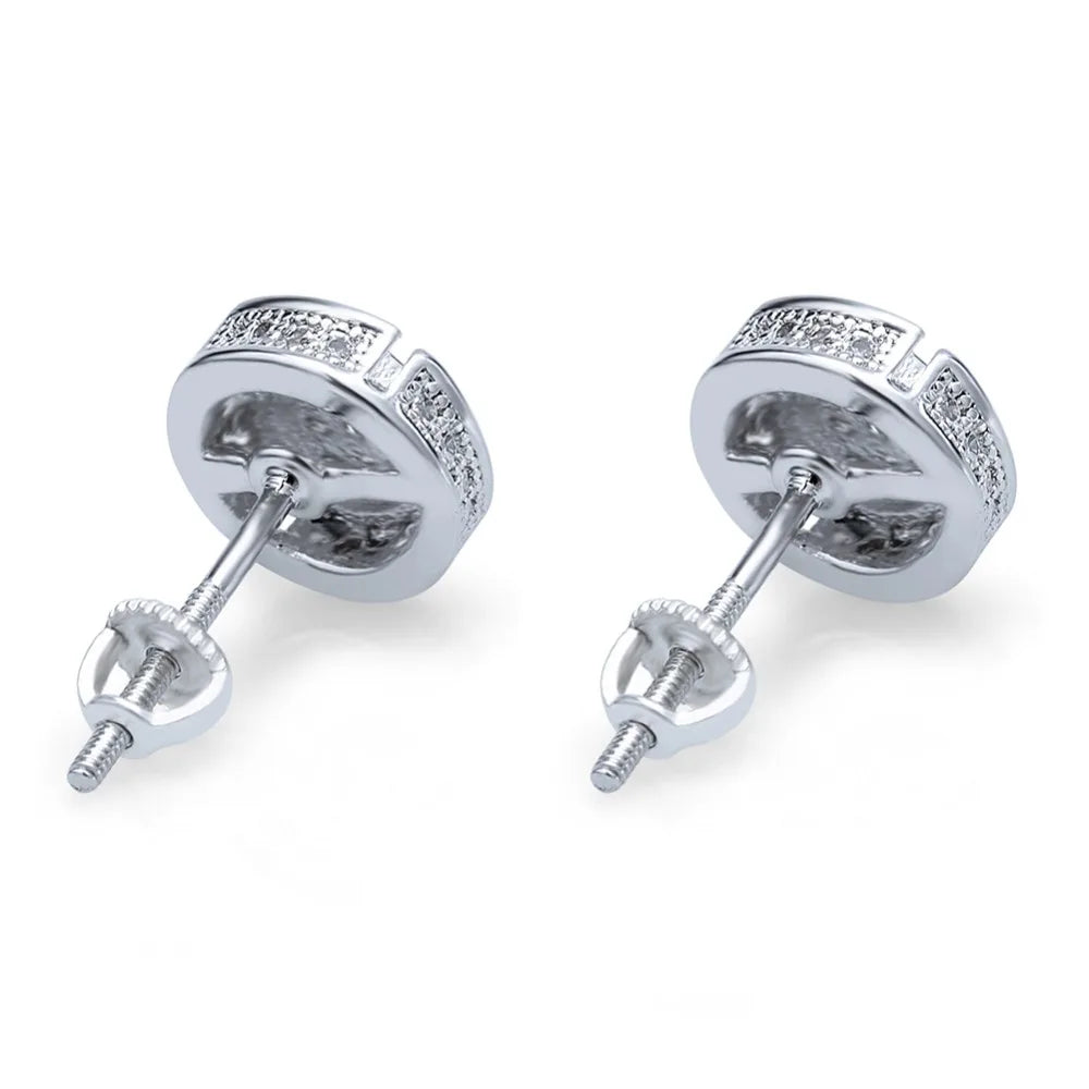 TOPGRILLZ Hip Hop Gold Silver Color Iced Out Cubic Zircon Rund Stud Earring Men Jewelry Gifts With Screw Back Buckle