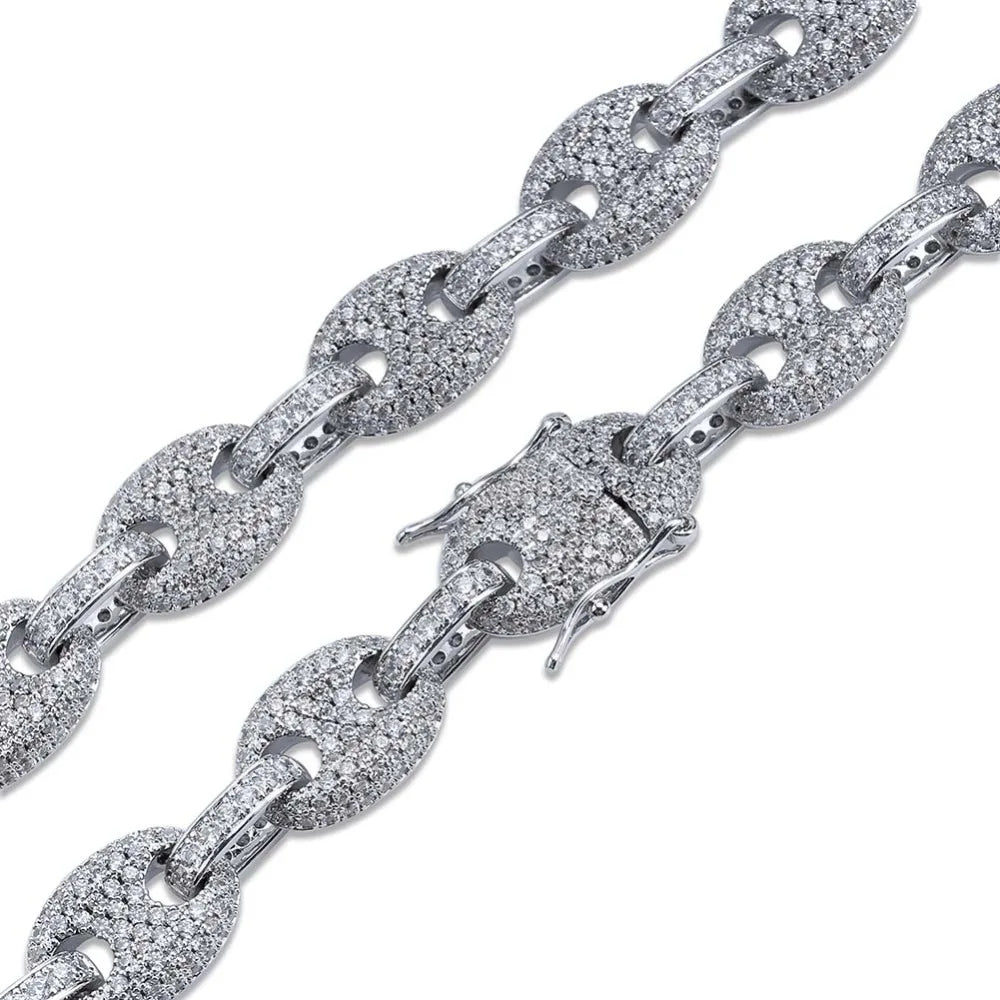 TOPGRILLZ 12MM Solid Gold Silver Color Cubic Zircon Link Necklace Bling Men's Hip hop Jewelry Copper Iced link Chain For Gift