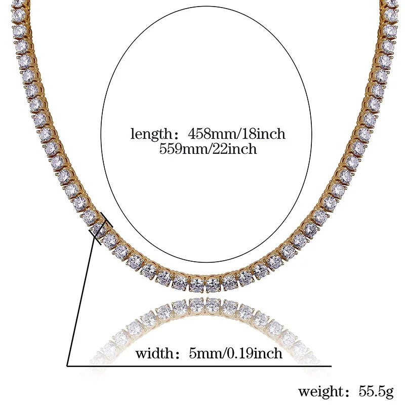 TOPGRILLZ 5MM Iced Out Bling AAA Zircon 1 Row Tennis Chain Necklace Men Hip Hop Jewelry Dropshipping
