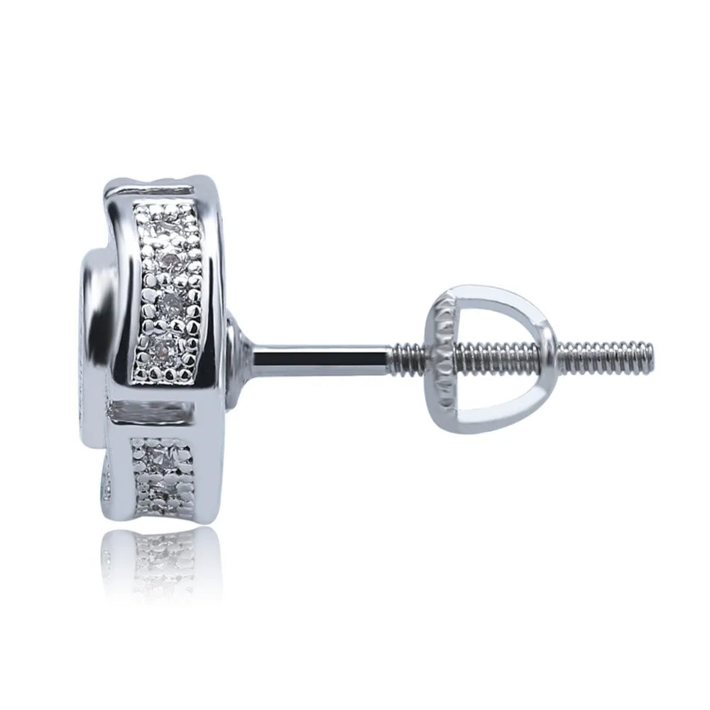 TOPGRILLZ Hip Hop Gold Silver Color Iced Out Cubic Zircon Rund Stud Earring Men Jewelry Gifts With Screw Back Buckle