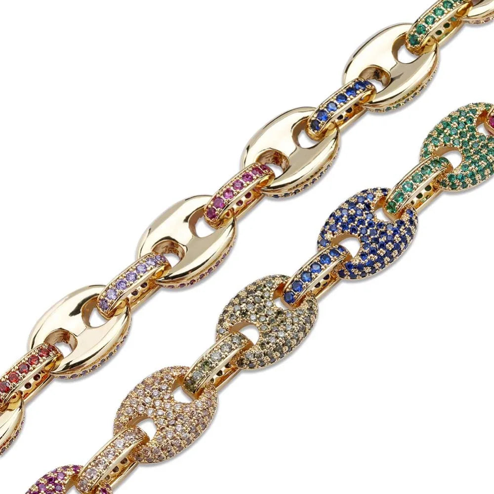 TOPGRILLZ 12MM Solid Gold Silver Color Cubic Zircon Link Necklace Bling Men's Hip hop Jewelry Copper Iced link Chain For Gift