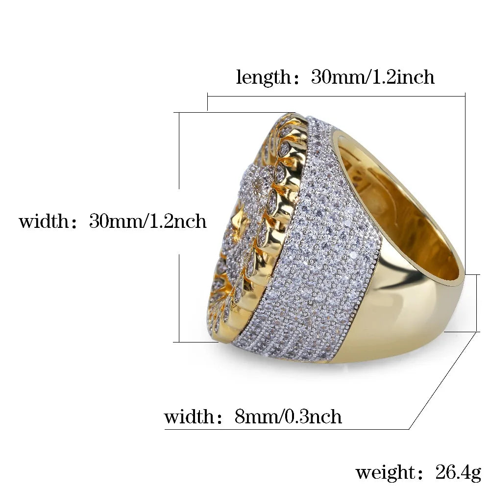 TOPGRILLZ New Arrival Hip Hop Men Jesus Ring Copper Gold Color Micro Paved AAA CZ Stone Pharaoh Round Rings With 8 9 10 11 12