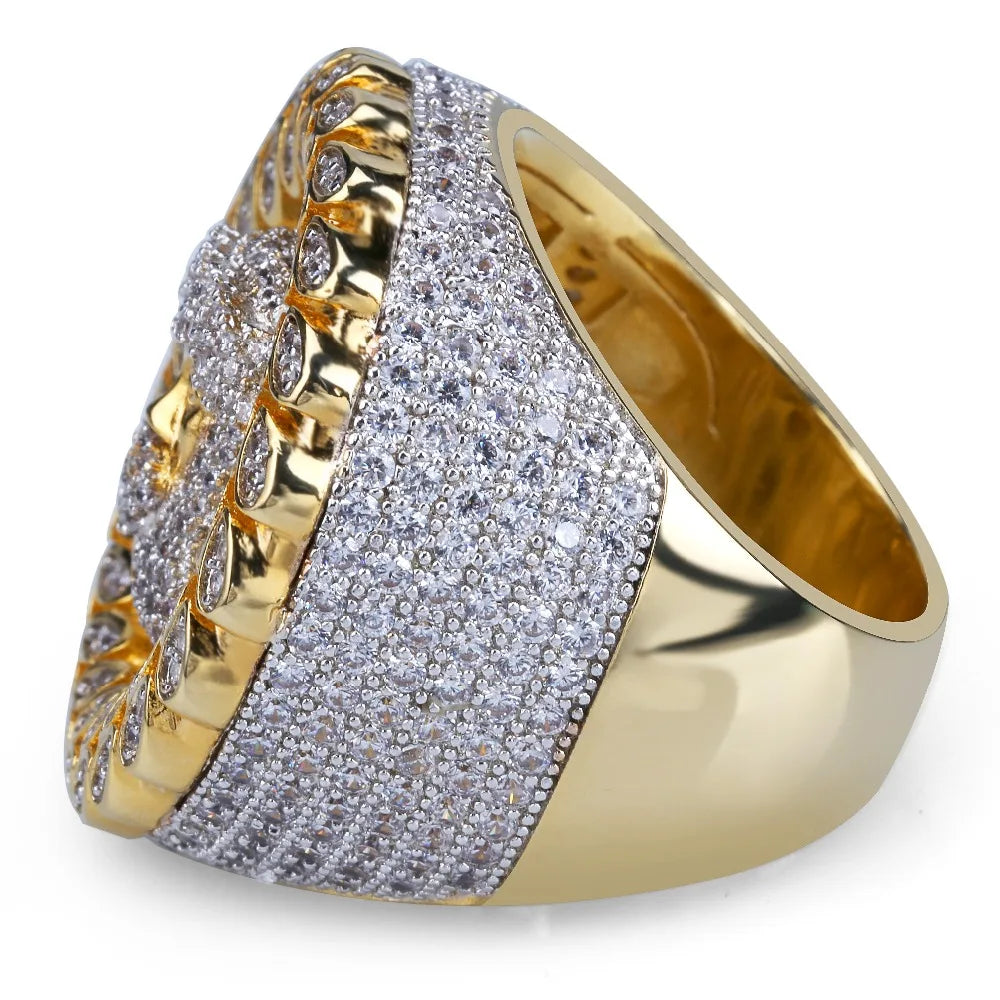 TOPGRILLZ New Arrival Hip Hop Men Jesus Ring Copper Gold Color Micro Paved AAA CZ Stone Pharaoh Round Rings With 8 9 10 11 12