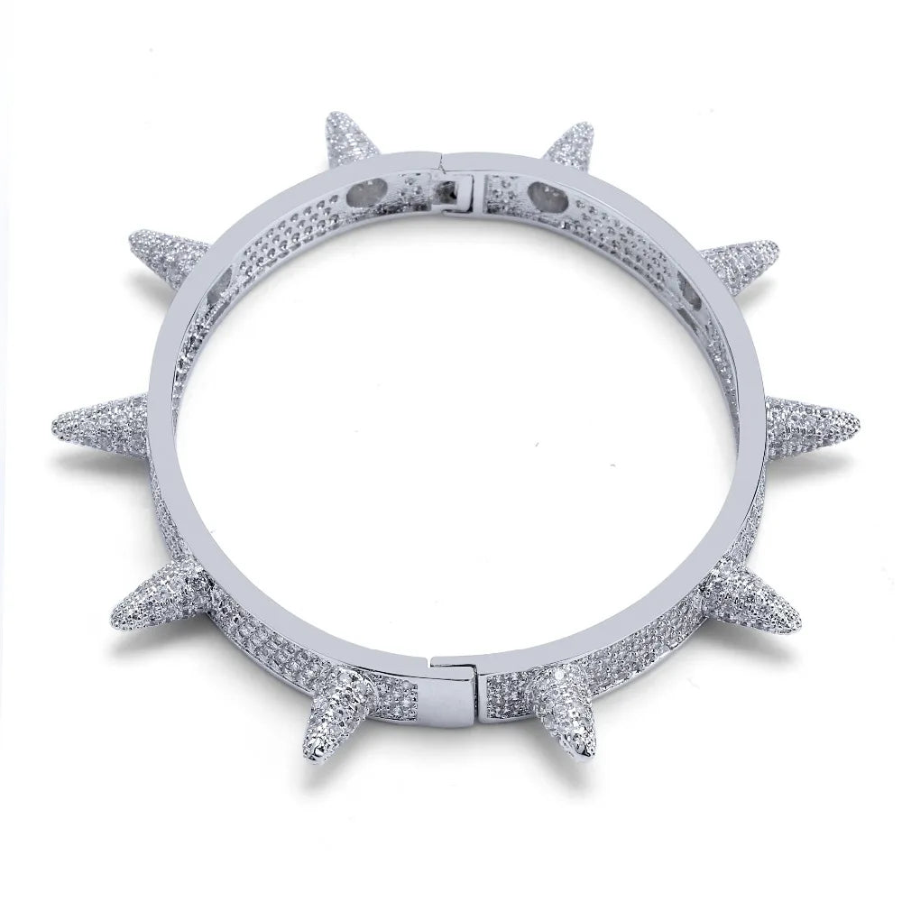 TOPGRILLZ Spikes Rivet Stud Mens Charm Bracelets Bangle Iced Out Gold Silver Color Bracelets Hip Hop/Punk Gothic Bling Jewelry