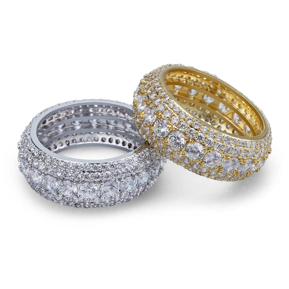 TOPGRILLZ 10MM Hip Hop Iced Out Cubic Zircon Bling Round Ring Gold Silver Color Jewelry Gifts For Men