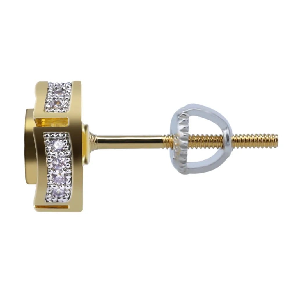 TOPGRILLZ Hip Hop Gold Silver Color Iced Out Cubic Zircon Rund Stud Earring Men Jewelry Gifts With Screw Back Buckle