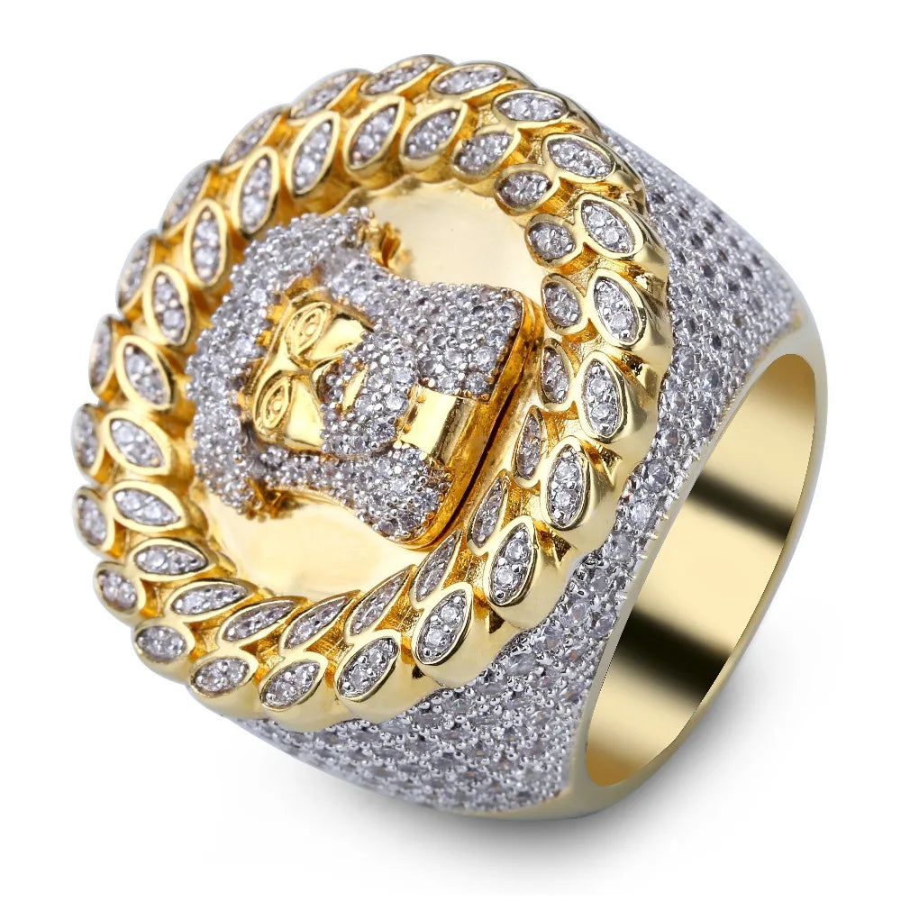 TOPGRILLZ New Arrival Hip Hop Men Jesus Ring Copper Gold Color Micro Paved AAA CZ Stone Pharaoh Round Rings With 8 9 10 11 12