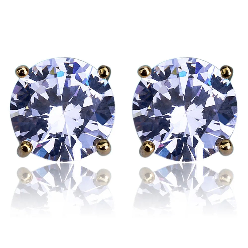 TOPGRILLZ Hip Hop Iced Out Bling Stud Earrings With Screw Back Silver Plated Micro Pave 8mm CZ Stone Earrings Gift For Mem
