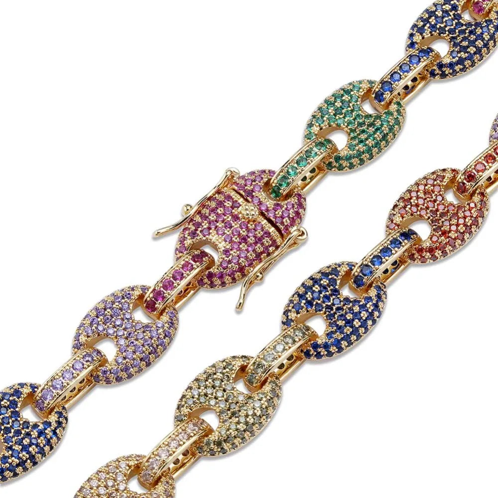TOPGRILLZ 12MM Solid Gold Silver Color Cubic Zircon Link Necklace Bling Men's Hip hop Jewelry Copper Iced link Chain For Gift