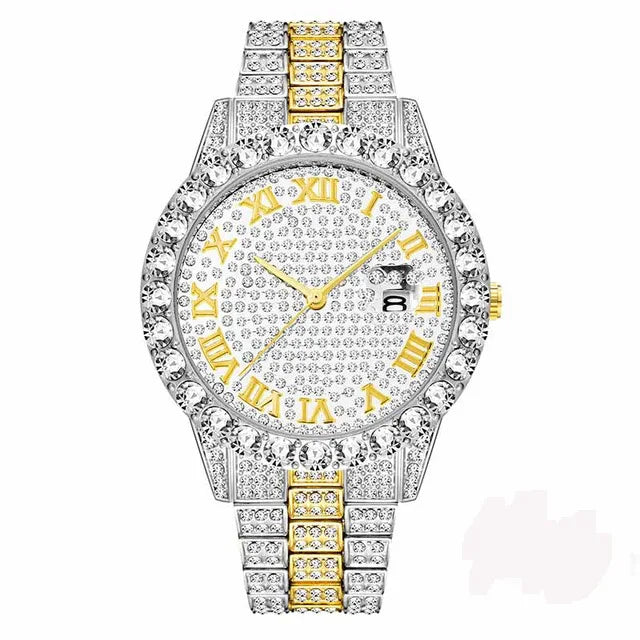 TOPGRILLZ Men Watch Gold Plated Mens Watches Top Brand Luxury Bracelet Stainless Steel Quartz Wristwatch Business Clock