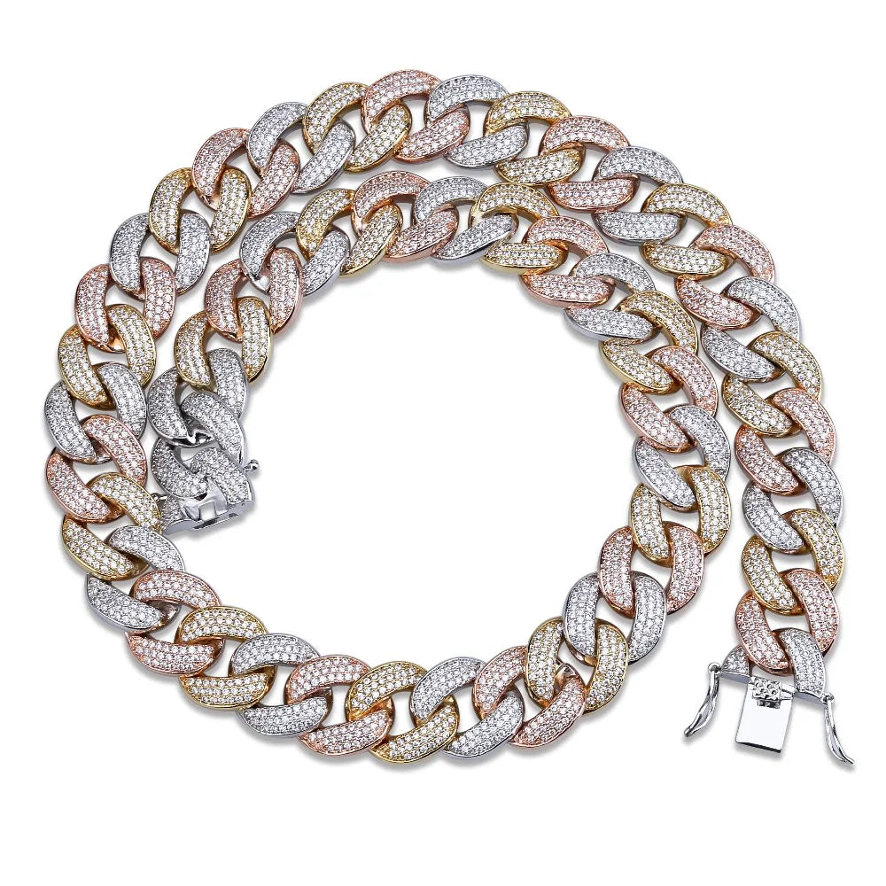 TOPGRILLZ Maimi Cuban Link Chain Necklace Men's Hip Hop Gold Color Iced Out Cubic Zircon Necklaces Jewelry Gifts 16" -30"