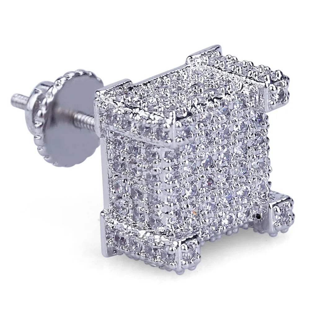 TOPGRILLZ Gold/Silver Color All Iced Out Micro Pave CZ Stone Square Stud Earring Hip Hop Rock Jewelry Earrings For Women Men