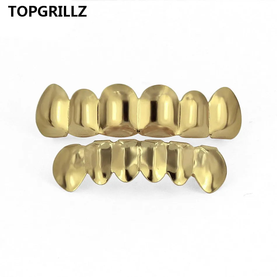 TOPGRILLZ Gold Silver Plated HIP HOP Tooth Grillz Top& Bootom Groll Set With Silicone Vampire Teeth Best Gift ForChristmas