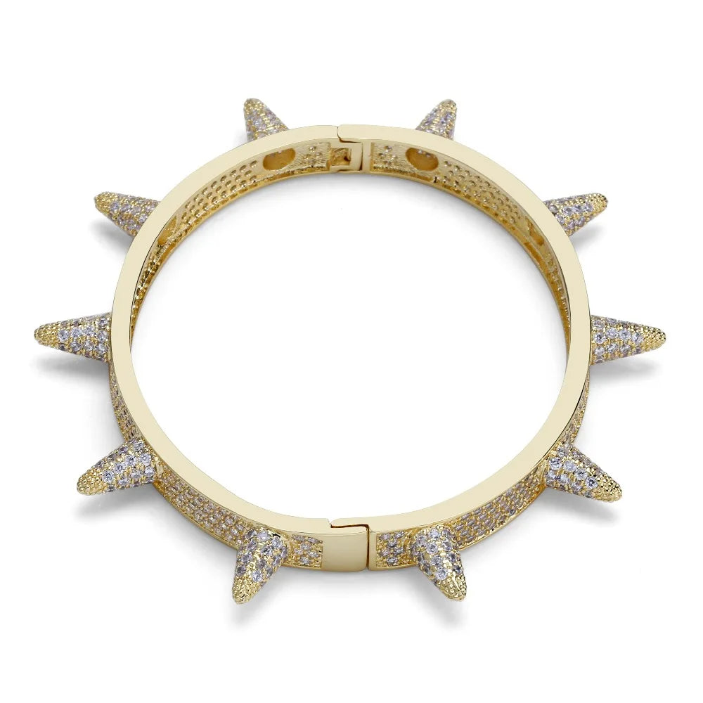 TOPGRILLZ Spikes Rivet Stud Mens Charm Bracelets Bangle Iced Out Gold Silver Color Bracelets Hip Hop/Punk Gothic Bling Jewelry