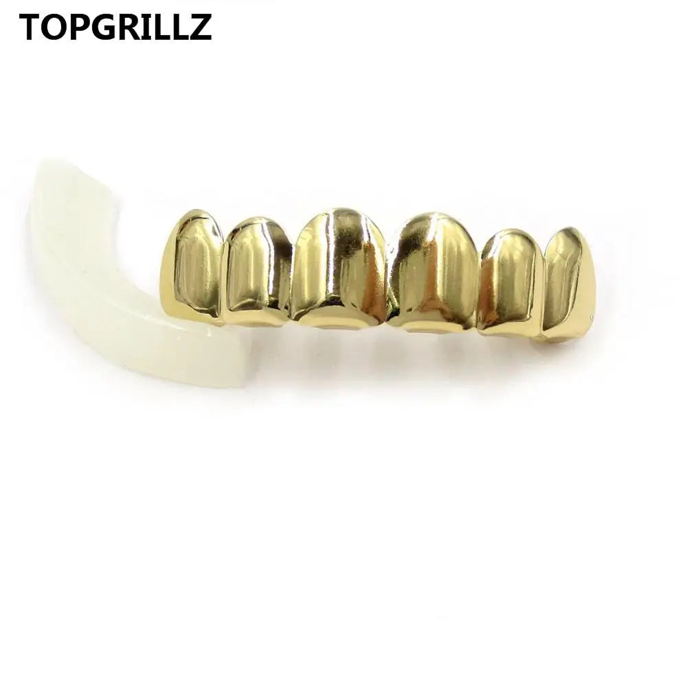 TOPGRILLZ Gold Silver Plated HIP HOP Tooth Grillz Top& Bootom Groll Set With Silicone Vampire Teeth Best Gift ForChristmas