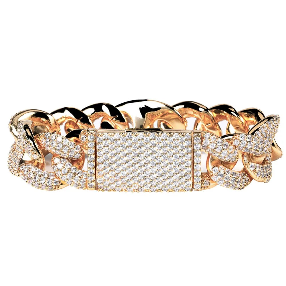 TOPGRILLZ Miami Lock Clasp Cuban Link 7 8 9 Inch Gold Silver Plated Bracelet Iced Out Cubic Zircon Bling Hip hop for Men Jewelry