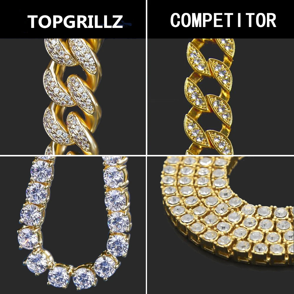 TOPGRILLZ Maimi Cuban Link Chain Necklace Men's Hip Hop Gold Color Iced Out Cubic Zircon Necklaces Jewelry Gifts 16" -30"