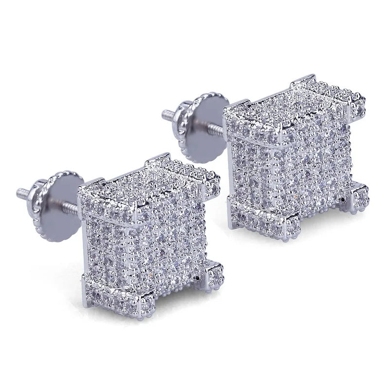 TOPGRILLZ Gold/Silver Color All Iced Out Micro Pave CZ Stone Square Stud Earring Hip Hop Rock Jewelry Earrings For Women Men