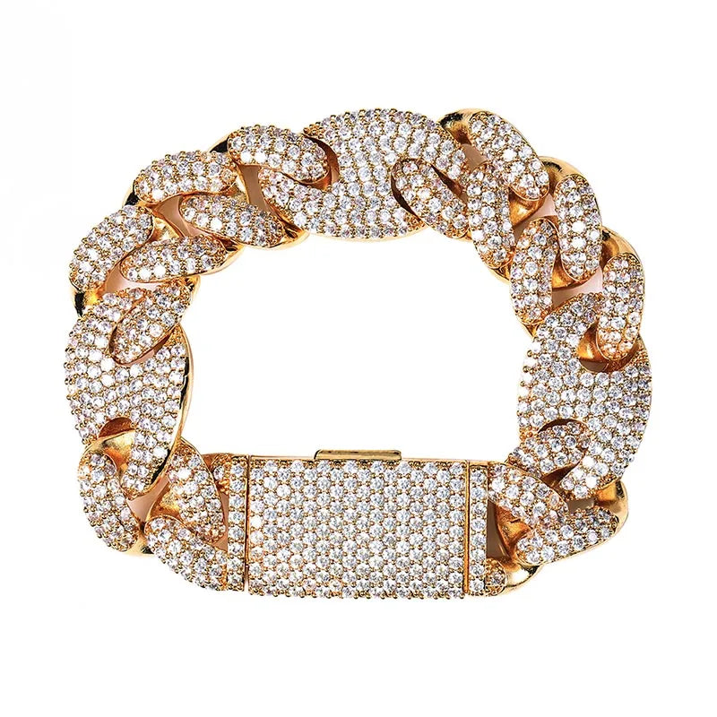 TOPGRILLZ Miami Lock Clasp Cuban Link 7 8 9 Inch Gold Silver Plated Bracelet Iced Out Cubic Zircon Bling Hip hop for Men Jewelry