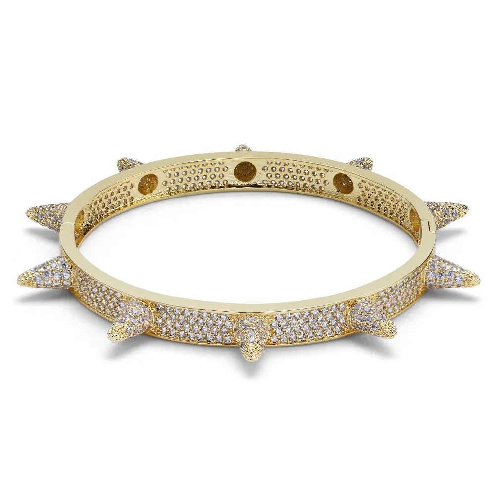 TOPGRILLZ Spikes Rivet Stud Mens Charm Bracelets Bangle Iced Out Gold Silver Color Bracelets Hip Hop/Punk Gothic Bling Jewelry