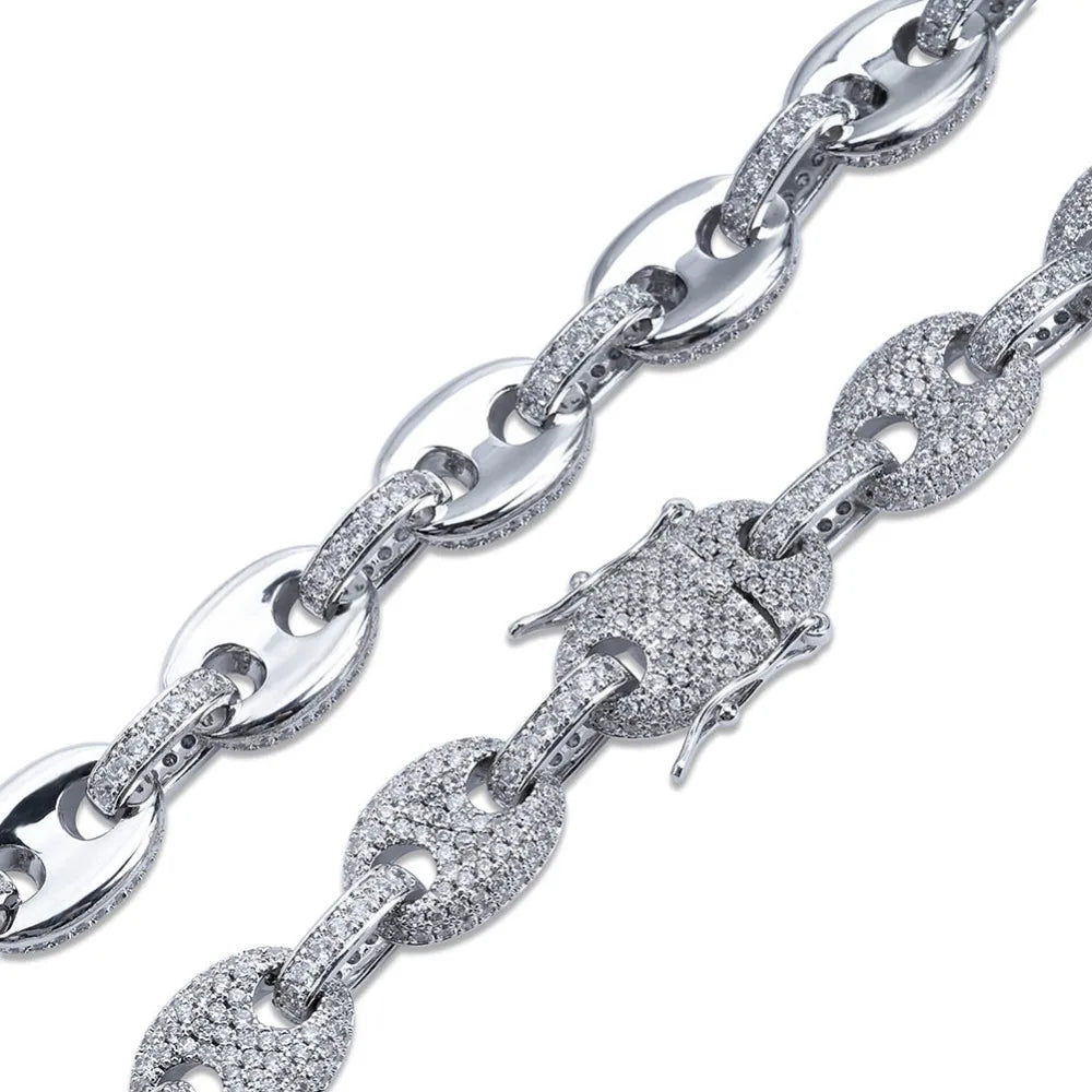 TOPGRILLZ 12MM Solid Gold Silver Color Cubic Zircon Link Necklace Bling Men's Hip hop Jewelry Copper Iced link Chain For Gift