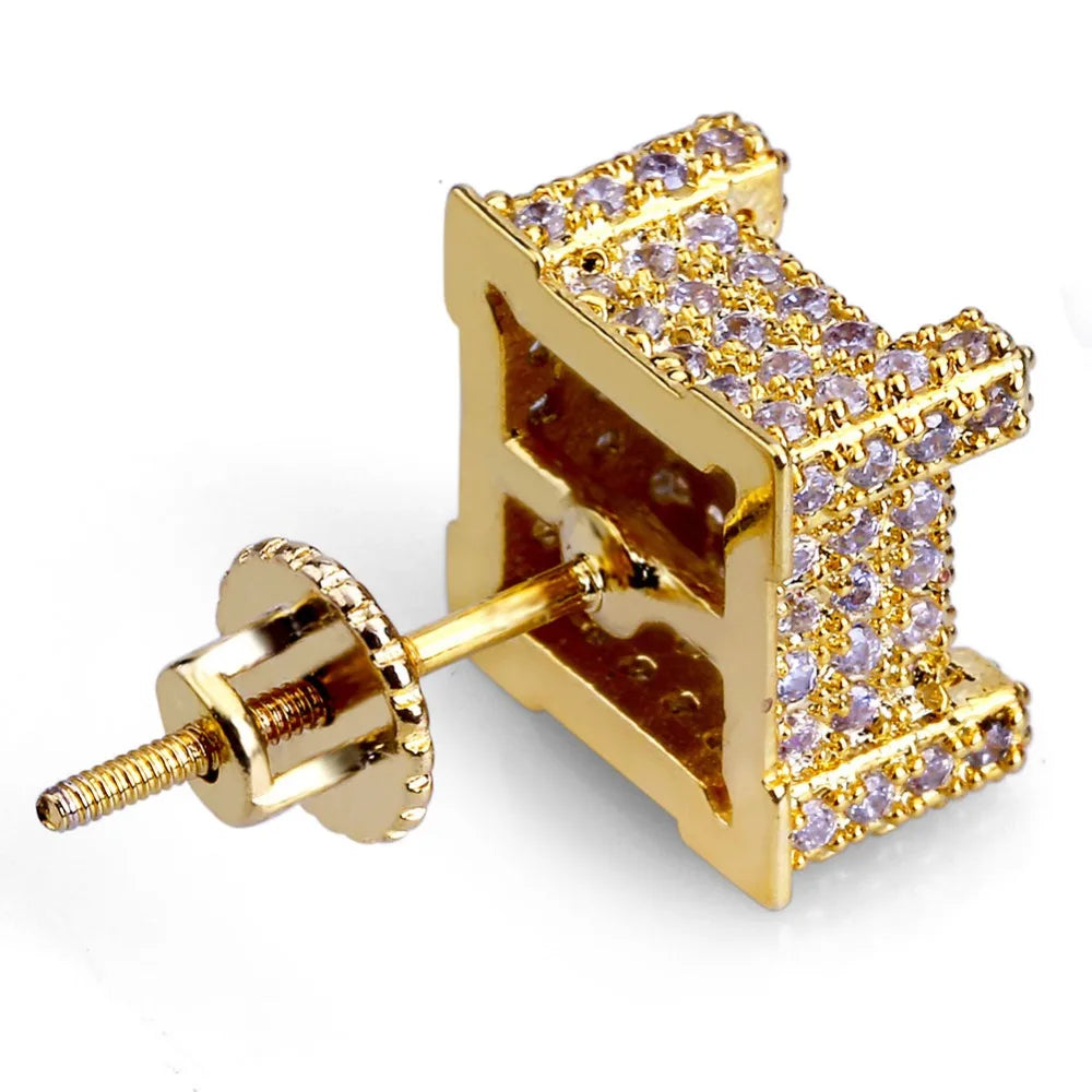 TOPGRILLZ Gold/Silver Color All Iced Out Micro Pave CZ Stone Square Stud Earring Hip Hop Rock Jewelry Earrings For Women Men
