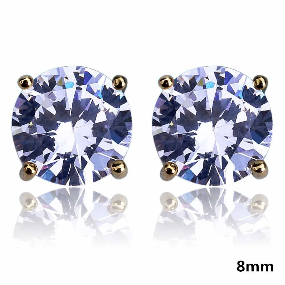 TOPGRILLZ Hip Hop Iced Out Bling Stud Earrings With Screw Back Silver Plated Micro Pave 8mm CZ Stone Earrings Gift For Mem