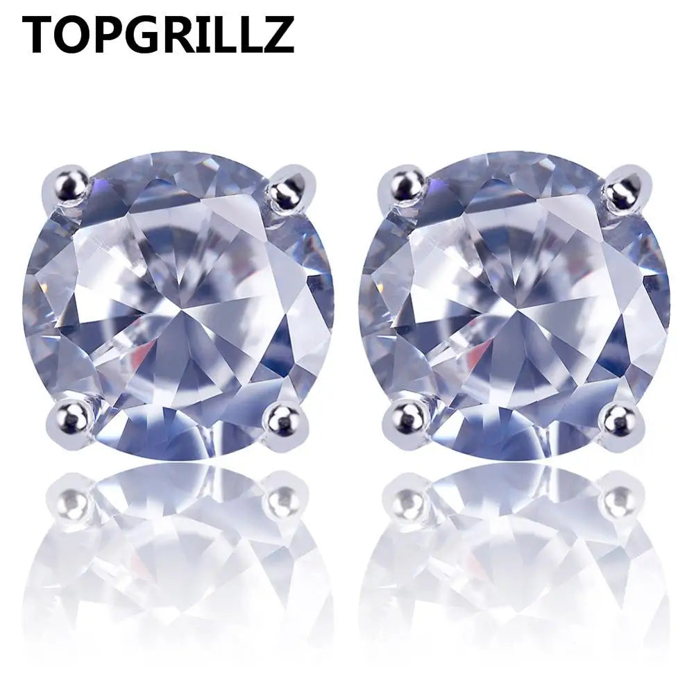 TOPGRILLZ Hip Hop New Fashion Bling Earring Gold/Silver Color Micro Pave 4mm CZ Stone Lab D Stud Earings With Screw Back