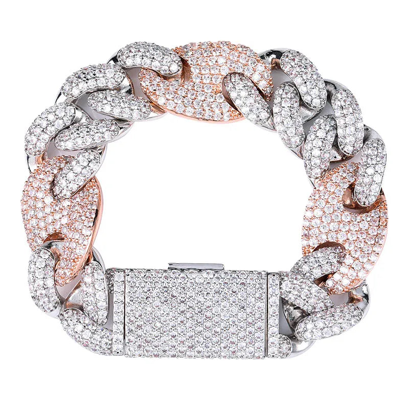 TOPGRILLZ Miami Lock Clasp Cuban Link 7 8 9 Inch Gold Silver Plated Bracelet Iced Out Cubic Zircon Bling Hip hop for Men Jewelry