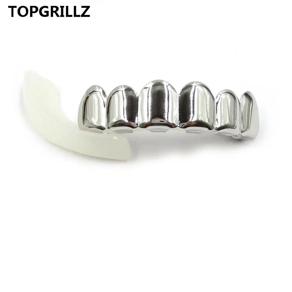 TOPGRILLZ Gold Silver Plated HIP HOP Tooth Grillz Top& Bootom Groll Set With Silicone Vampire Teeth Best Gift ForChristmas