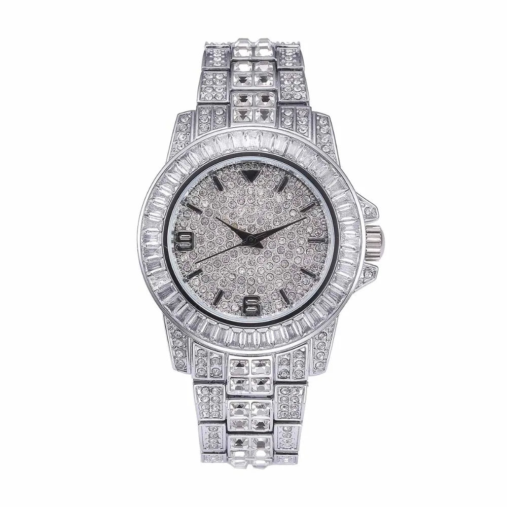 TOPGRILLZ ICED OUT Baguette Watch Quartz Gold HIP HOP Wrist Watches With Micro pave CZ Stainless Steel Wristband Clock Hours