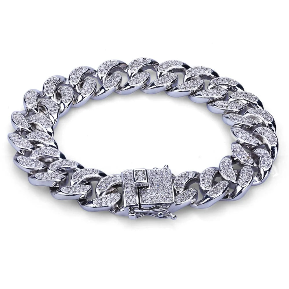 TOPGRILLZ Hip Hop Rock Jewelry Gold Color Plated Cuban Chain Micro Pave CZ Stones Bracelet 8 Inch Length Beacelets For Men
