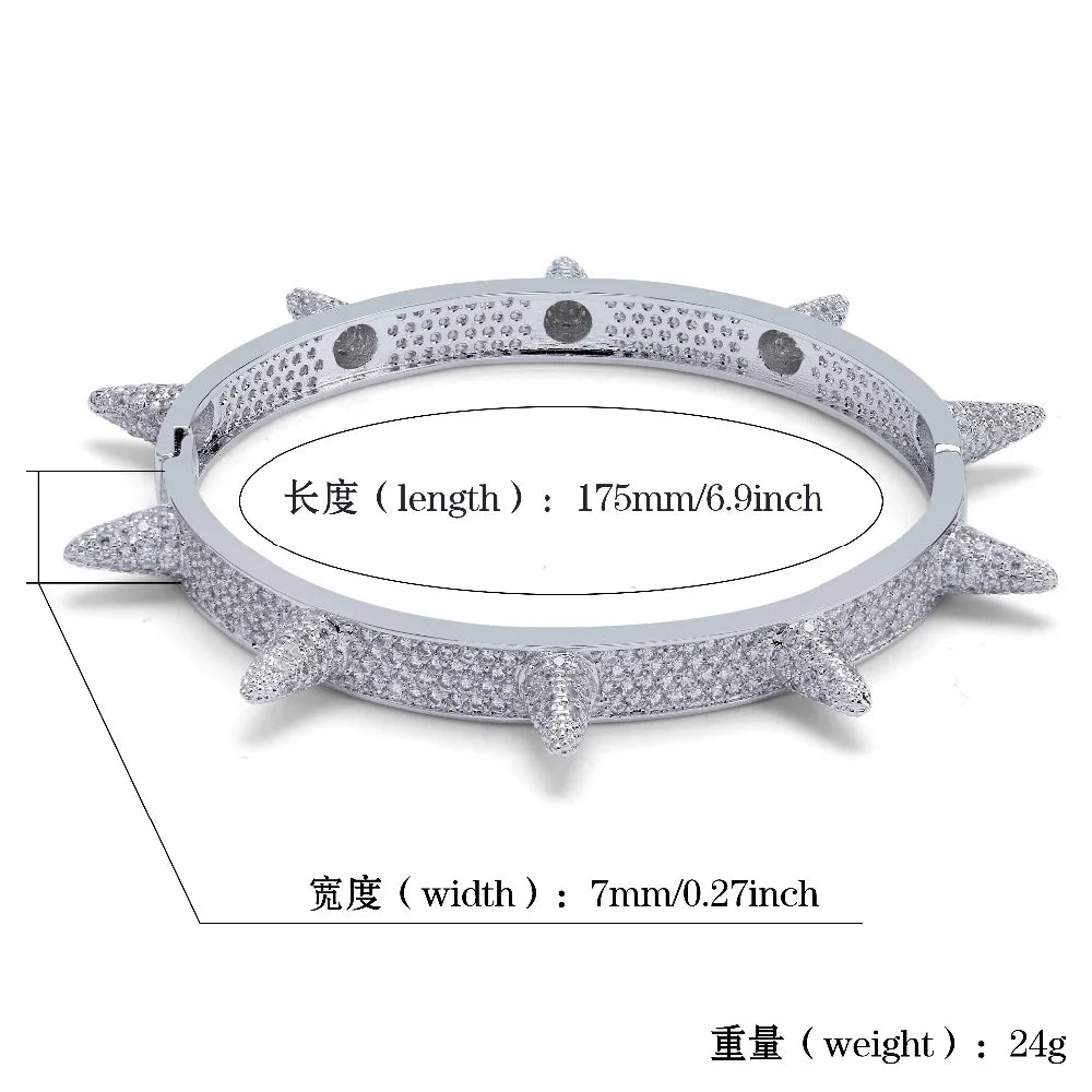 TOPGRILLZ Spikes Rivet Stud Mens Charm Bracelets Bangle Iced Out Gold Silver Color Bracelets Hip Hop/Punk Gothic Bling Jewelry