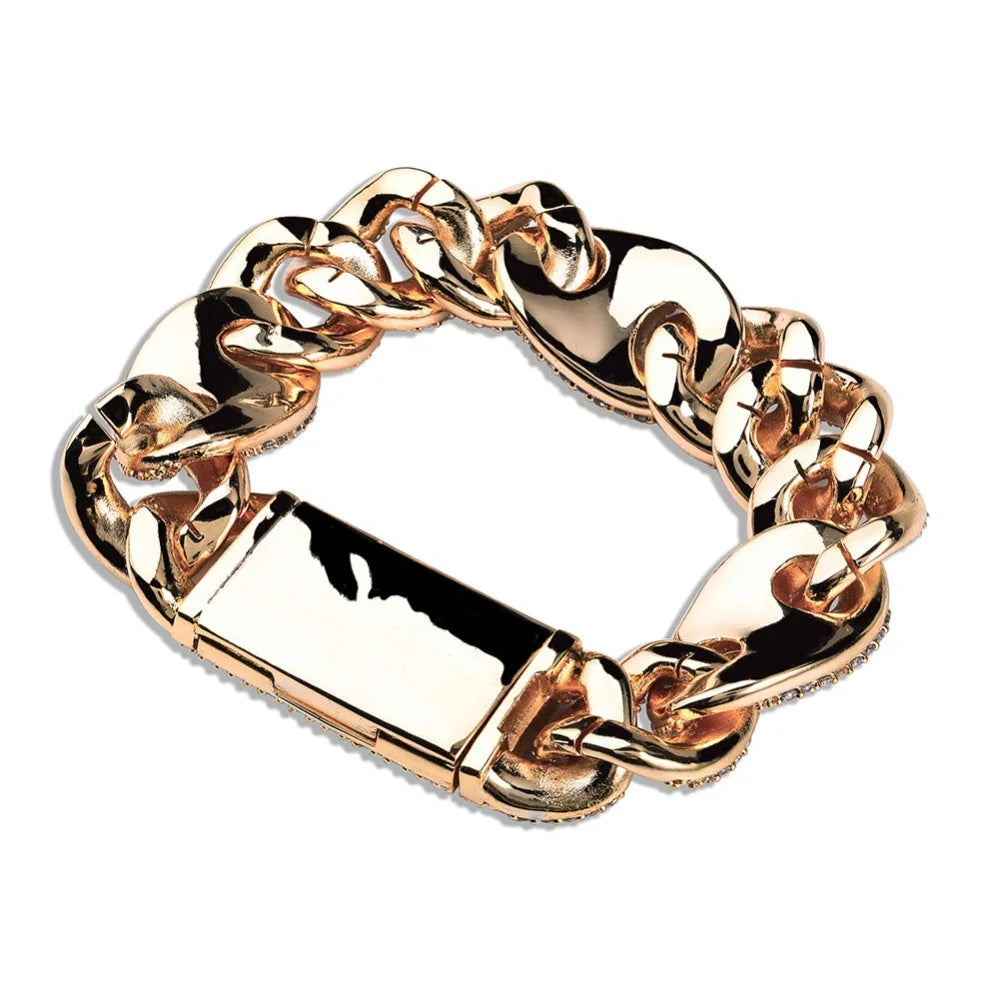 TOPGRILLZ Miami Lock Clasp Cuban Link 7 8 9 Inch Gold Silver Plated Bracelet Iced Out Cubic Zircon Bling Hip hop for Men Jewelry