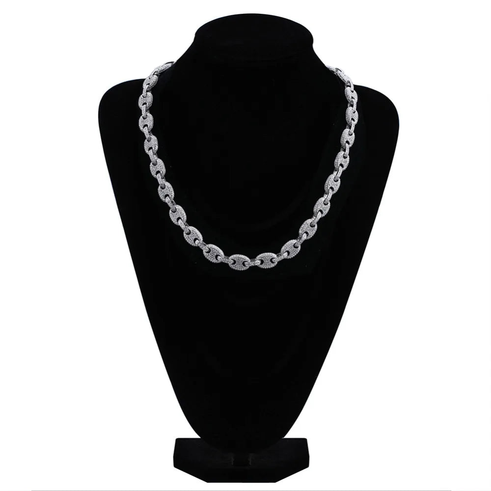 TOPGRILLZ 12MM Solid Gold Silver Color Cubic Zircon Link Necklace Bling Men's Hip hop Jewelry Copper Iced link Chain For Gift