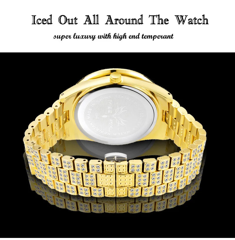 TOPGRILLZ Men Watch Gold Plated Mens Watches Top Brand Luxury Bracelet Stainless Steel Quartz Wristwatch Business Clock
