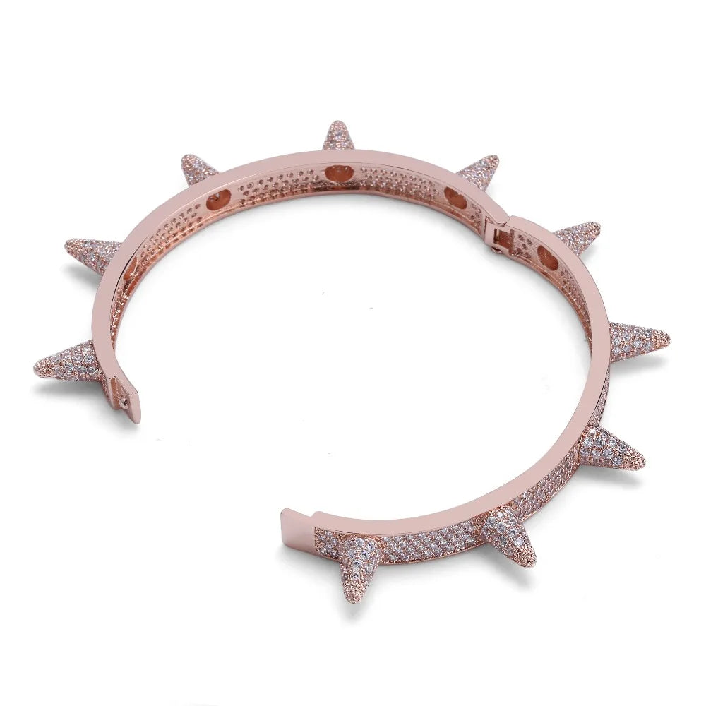 TOPGRILLZ Spikes Rivet Stud Mens Charm Bracelets Bangle Iced Out Gold Silver Color Bracelets Hip Hop/Punk Gothic Bling Jewelry