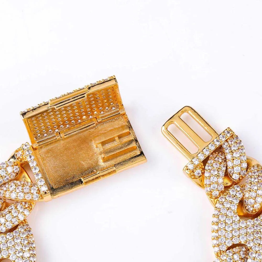 TOPGRILLZ Miami Lock Clasp Cuban Link 7 8 9 Inch Gold Silver Plated Bracelet Iced Out Cubic Zircon Bling Hip hop for Men Jewelry