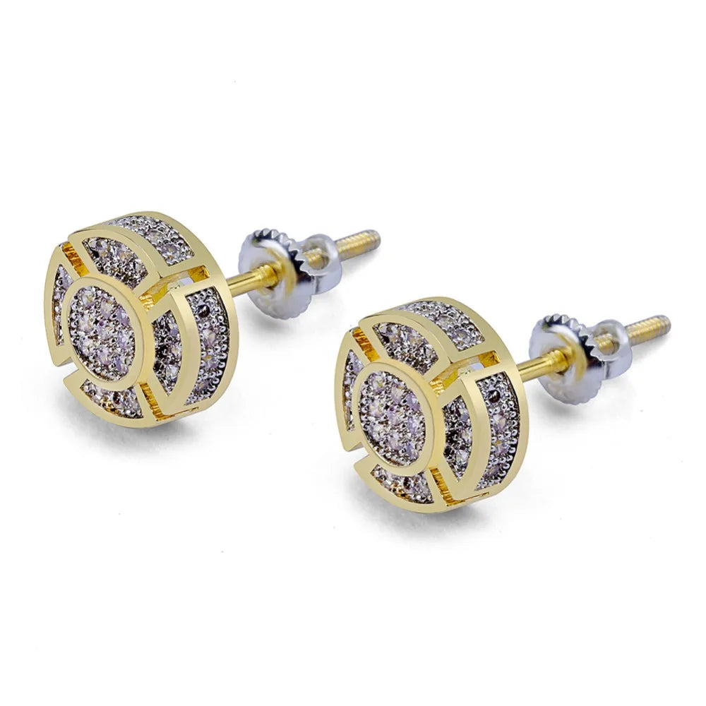 TOPGRILLZ Hip Hop Gold Silver Color Iced Out Cubic Zircon Rund Stud Earring Men Jewelry Gifts With Screw Back Buckle