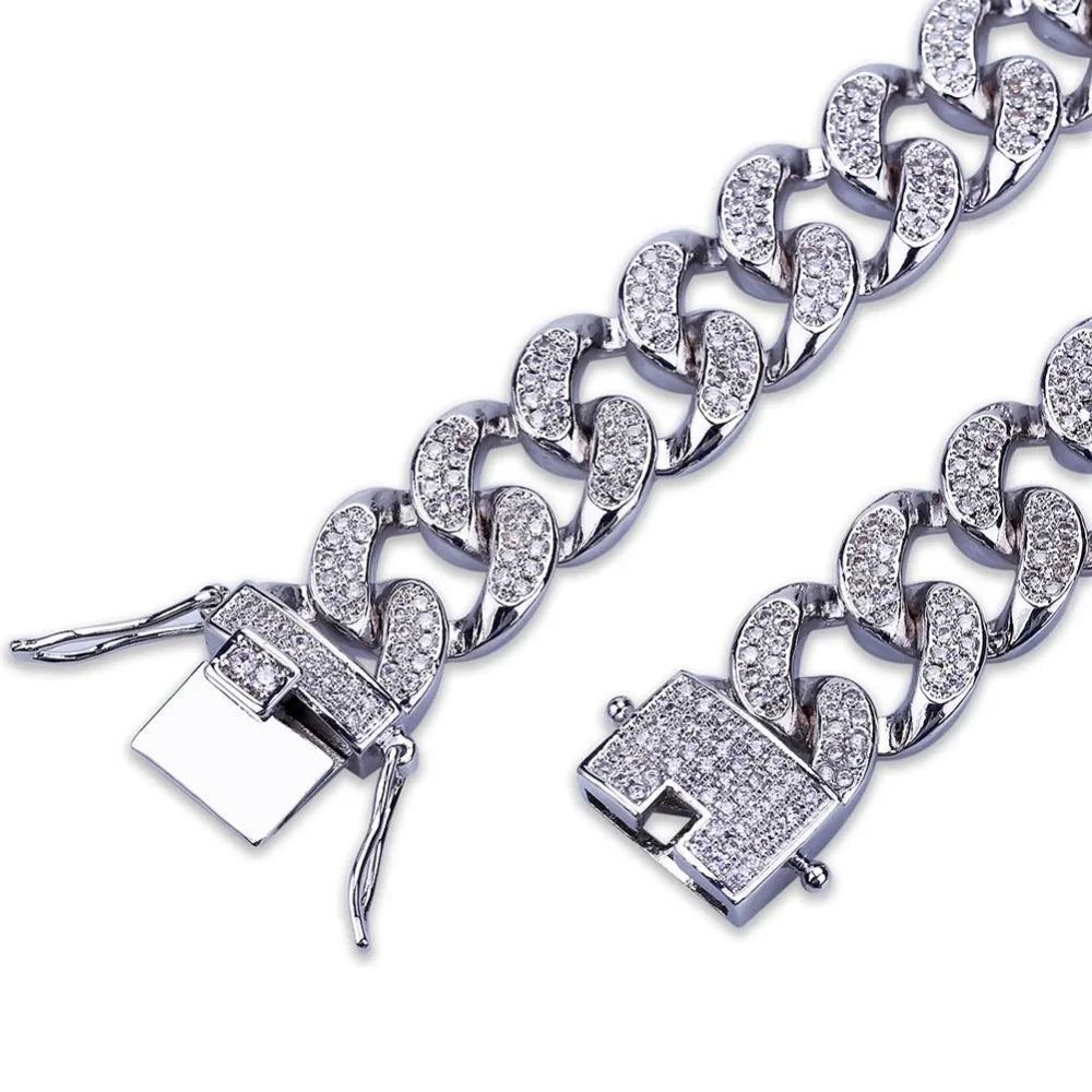 TOPGRILLZ Hip Hop Rock Jewelry Gold Color Plated Cuban Chain Micro Pave CZ Stones Bracelet 8 Inch Length Beacelets For Men